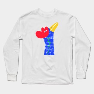 Blue funny bird with red flower, version 1 Long Sleeve T-Shirt